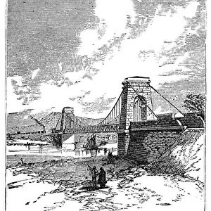 SUSPENSION BRIDGE, 1830. The first railway suspension bridge, built over the River