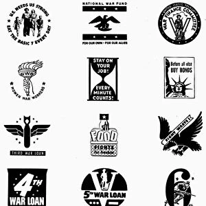 SYMBOLS: WORLD WAR II. American symbols for various organizations and war funds during World War II