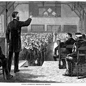 TEMPERANCE MEETING, 1877. Sunday afternoon temperance meeting. Wood engraving, American, 1877