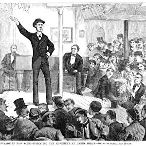 TEMPERANCE MOVEMENT, 1874. A speaker at a temperance meeting held on the stage