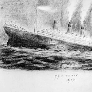 TITANIC SINKING, 1912. The sinking of the Titanic during the night of 14-15 April 1912. Drawing by survivor Leo Jones Hyland, a steward on the Titanic