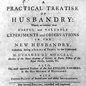 Title page of an early edition, owned by John Adams, of Henri Louis Duhamel du Monceaus A Practical Treatise of Husbandry, published 1762