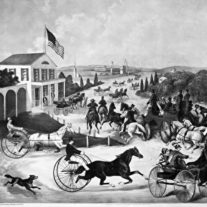 TROTTING HORSES, 1870. Lithograph, American, 1870