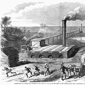 UNION RAID, 1862. Destruction of a Rebel salt factory, on the coast of Florida