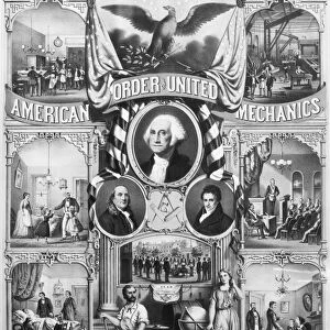 UNITED MECHANICS, 1870. Lithograph poster for the American Order of United Mechanics