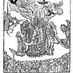 URBAIN GRANDIER (1590-1634). French priest. The public burning of Grandier in Loudun, France, Aug