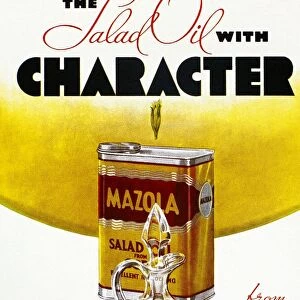 VEGETABLE OIL AD, 1935. American advertisement for Mazola salad oil, 1935