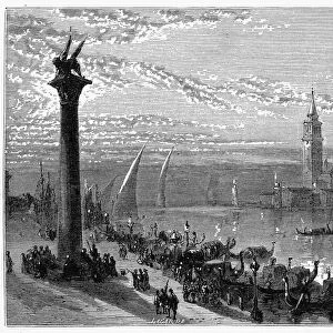 VENICE: GRAND CANAL, 1875. View of the Grand Canal from the Piazetta in Venice, Italy. Wood engraving, American, 1875