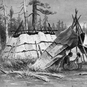 VERNER: OJIBWA WIGWAMS. Ojibwa wigwams on the shore of the Rainy River in western Ontario, Canada