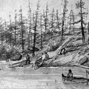 VERNER: PORTAGE. Native Americans portaging canoes to Spider Lake, on Vancouver Island