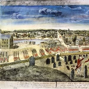 A view of Concord as the British troops enter, 19 April 1775: line engraving, 1775, by Amos Doolittle