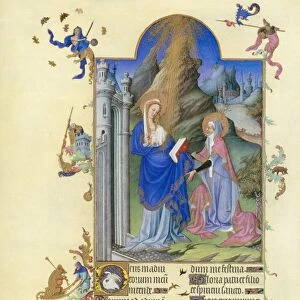 THE VISITATION. Illumination from the 15th century manuscript of the Tres Riches Heures of Jean
