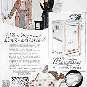 WASHING MACHINE AD, 1926. American magazine advertisement, 1926, for the Maytag electric washer