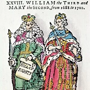 WILLIAM III & QUEEN MARY. King William III, holding the Bill (Declaration) of Rights in his hand