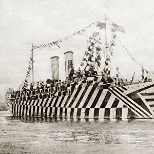 WORLD WAR I: CAMOUFLAGE. The zebra-striped British transport ship Osterly decked