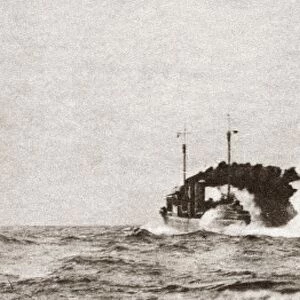 WWI: NAVAL BATTLE, 1918. The American destroyer USS Palmer dropping a depth bomb upon a submarine
