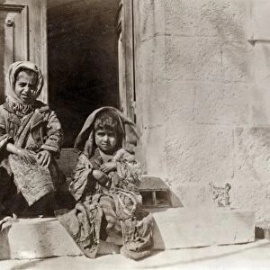 WWI: REFUGEES, 1919. Refugee children waiting to be received at the Jerusalem orphanage shelter