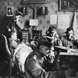 WWI: TELEPHONE OFFICE. German field telephone and telegraph office during World War I