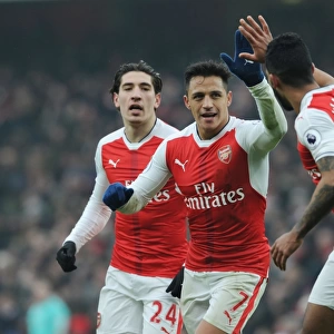 Alexis Sanchez and Theo Walcott Celebrate First Goal: Arsenal vs. Hull City, Premier League 2016-17
