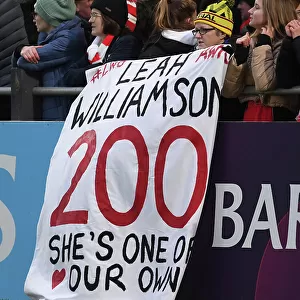 Arsenal Fans Celebrate with Leah Williamson Banner after Arsenal Women's Super League Victory over Everton FC