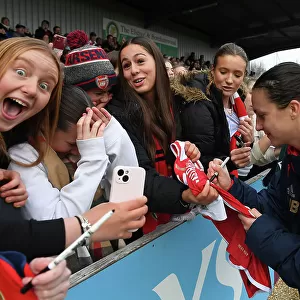Arsenal Women's FA Cup Victory: Lotte Wubben-Moy Celebrates with Fans after Arsenal vs. Watford Match