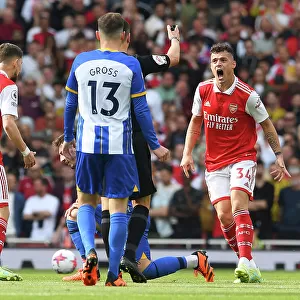 Arsenal's Granit Xhaka Controversially Argues with Referee during Arsenal v Brighton & Hove Albion Match, 2022-23