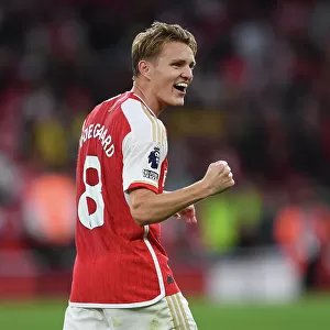Arsenal's Martin Odegaard Celebrates Goal Against Manchester City in 2023-24 Premier League