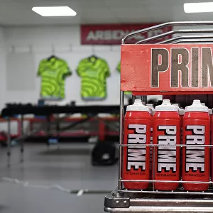 Arsenal's PRIME-Branded Water Bottles in Bournemouth Dressing Room Ahead of AFC Bournemouth vs Arsenal FC (2023-24)