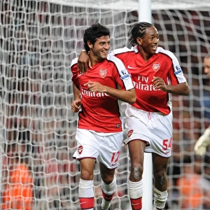 Arsenal's Unstoppable Duo: Carlos Vela and Sanchez Watt's 2-0 Goal Celebration vs. West Brom in Carling Cup