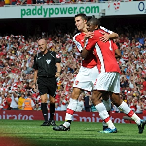 Arsenal's Unstoppable Duo: Diaby and van Persie Celebrate Their Second Goal Against Portsmouth (4-1), Emirates Stadium, 2009