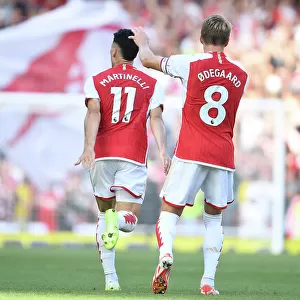 Martin Odegaard and Gabriel Martinelli Celebrate Arsenal's First Goal Against Manchester United (2023-24)