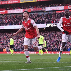 Martinelli and Pepe Celebrate Goal: Arsenal's Win Against Sheffield United (2019-20)
