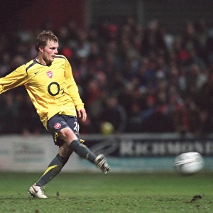 Sebastian Larsson scores for Arsenal during the penalty shoot out