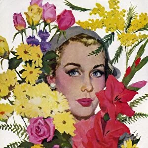 Woman with Flowers 1950s USA Coby Whitmore womens story illustrations CPI womens