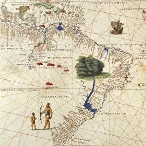 Africa, Europe and part of Americas: Central America and Brazil, from Atlas of the World in thirty-three Maps, by Battista Agnese, 1553