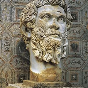 Algeria, Djemila, Colossal head of the Emperor Septimius Severus (Lucius Septimius Severus, Leptis Magna, 146 - York 211)