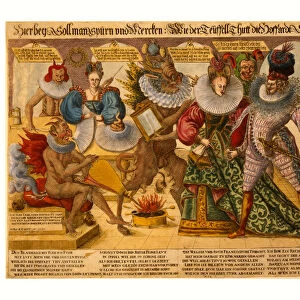 Allegory Of Vanity (presumptuousness) Showing Five Demon-like Figures Confronting A Man And A Woman Wearing Elaborate Collars. NA