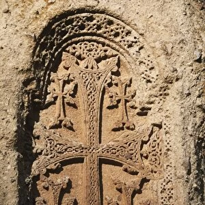 Armenia, Geghard Monastery, Khachkar, carved tombstone