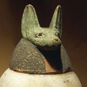 Canopic jar depicting jackal-headed Duamutef, protector of stomach