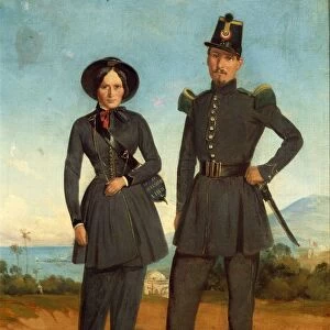 Cellarer woman and hunter of French infantry battalion in Algeria, by Edouard Moreau (1825-1878), circa 1845