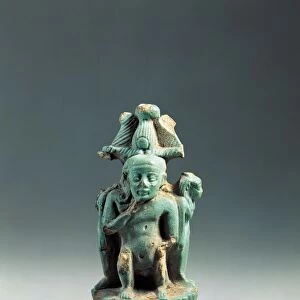 Ceramic figure of Horus emerging from primordial Lotus. Egyptian civilization