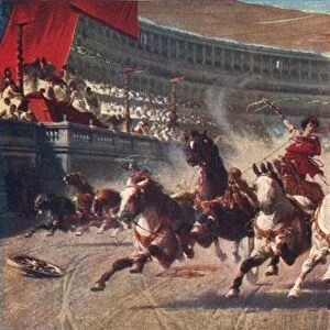 Chariot race in Ancient Rome, late 19th century illustration. Bread and circuses