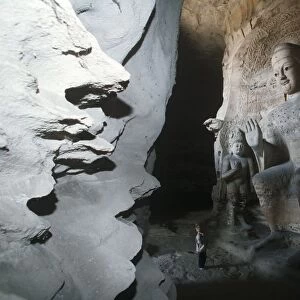China, Shanxi province, sandstone statue of Buddha in Yungang Grottoes