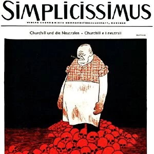 Cover of German magazine Simplicissimus (circa ) depicts Churchill and a river of blood and skulls