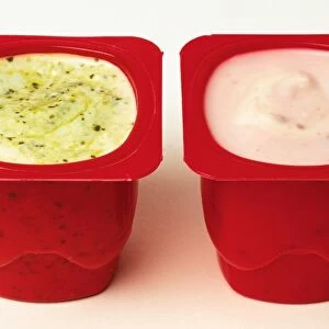 Cream cheese and fruit yoghurt in yoghurt pot