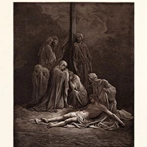 THE DEAD CHRIST, BY GUSTAVE DORE, 1832 - 1883, French. Engraving for the Bible. engraved