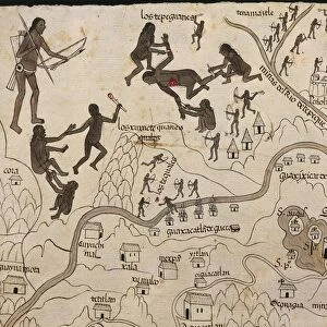 Detail depicting human sacrifice, from Map of Nueva Galicia, historic territory of Mexico, 1550