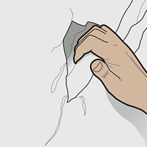 Digital illustration of scrambling fingerhold on rockface