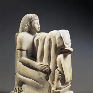 Egypt, Karnak, Temple of Amon, Limestone statue of Setau, overseer of storehouse with Nekhbet cobra