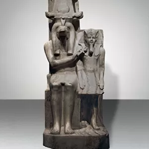 Egyptian civilization, Statue depicting crocodile god Sobek (Sebek) with Pharaoh Amenhotep III ( New Kingdom, Dynasty XVIII). From Armant